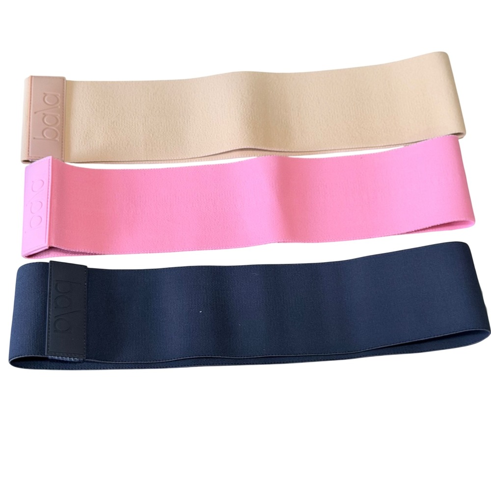 Bala Resistance Bands Set 3 Woven Fabric Workout Loops Pouch Pink Tan Black Yoga
